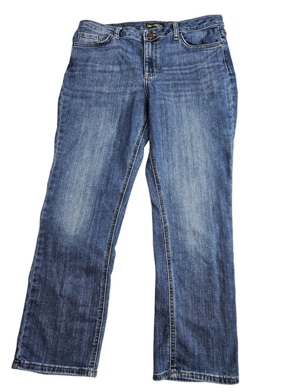 Lee Regular Fit Straight Jeans Womens 14 Short Blue‎ Med Wash Mid Rise Stretch